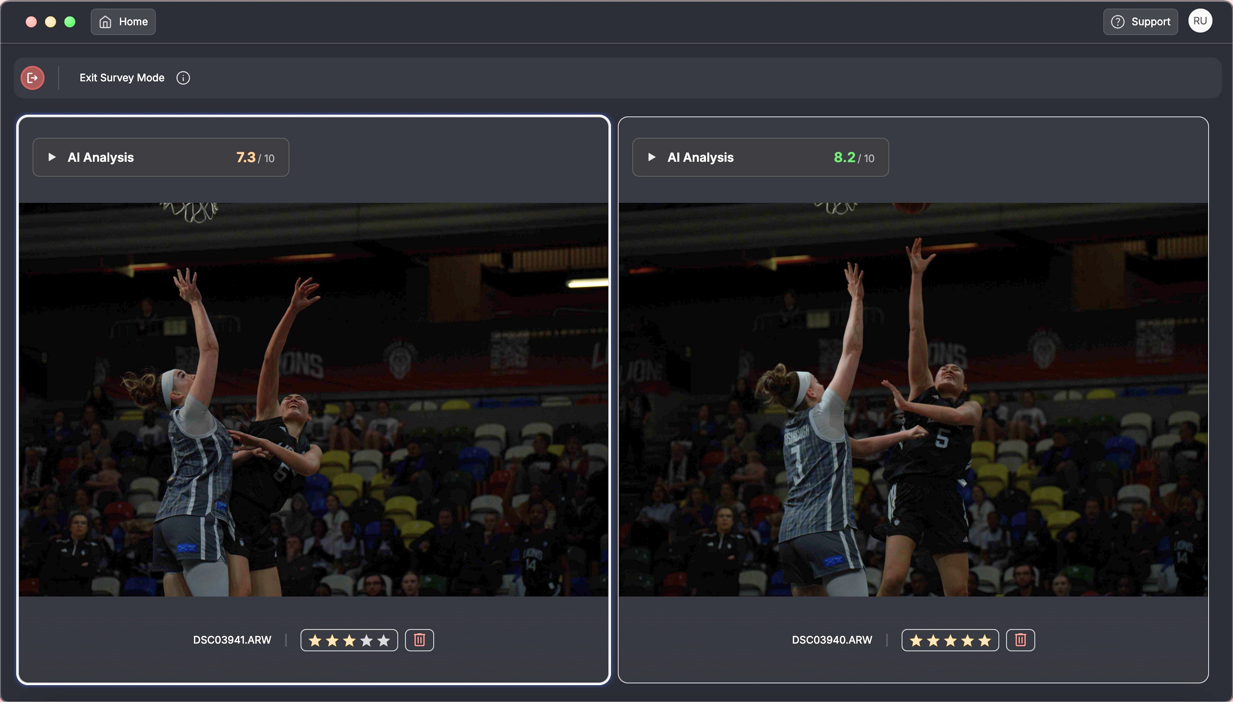 Burst grouping in FilterPixel for sports photography