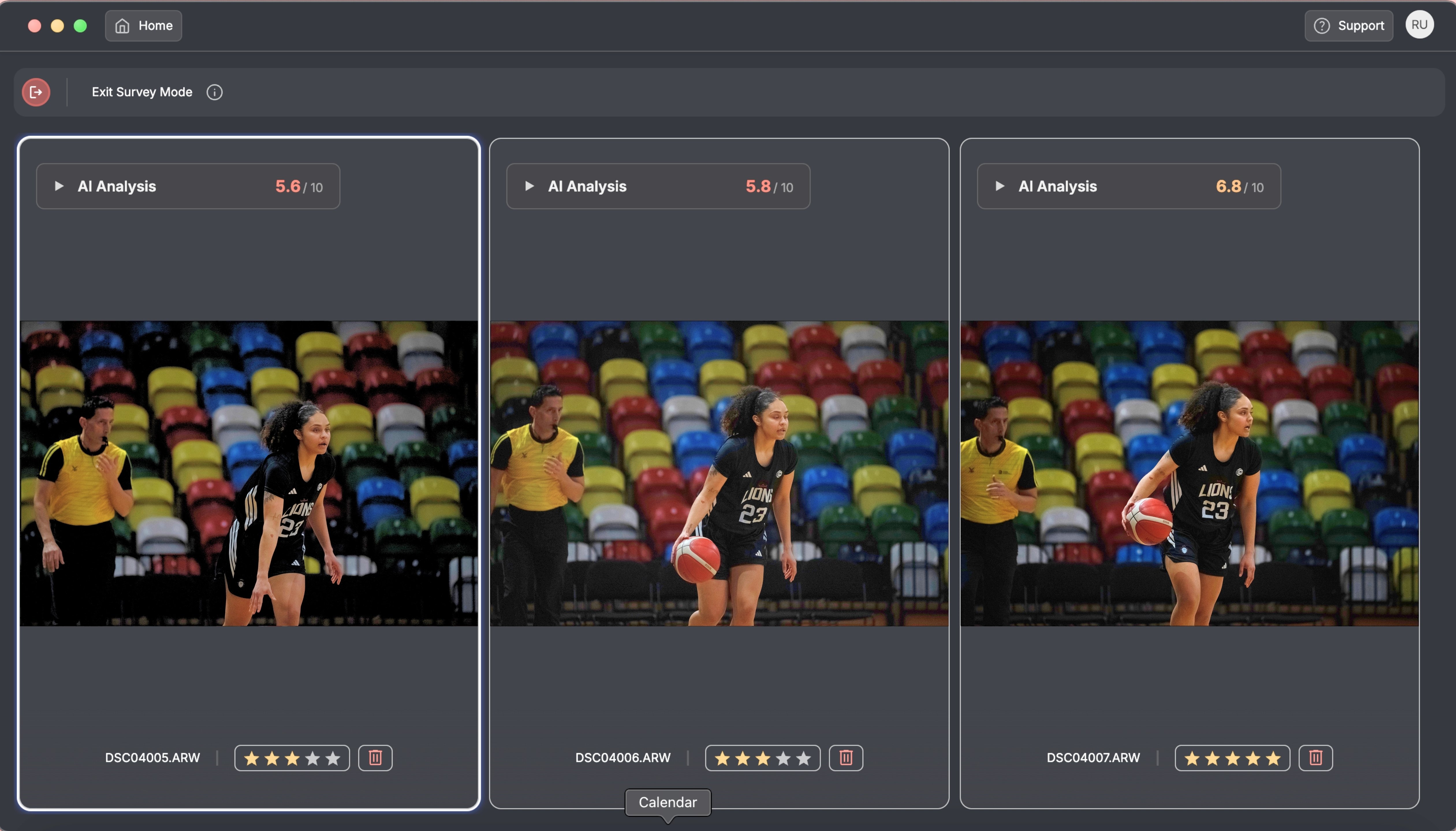 3 similar shots from a basketball game 
