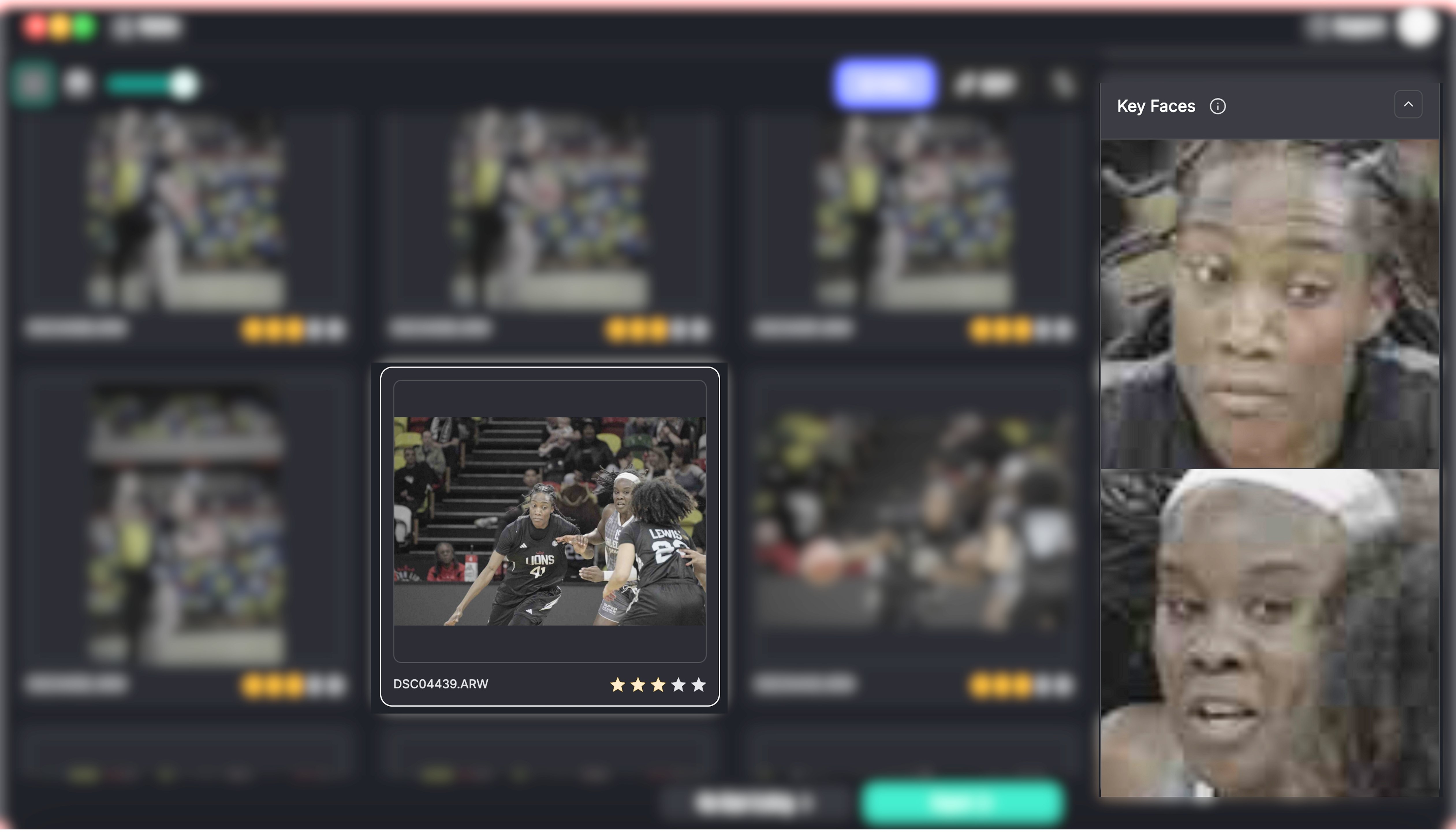 FilterPixel AI sports photo culling dashboard