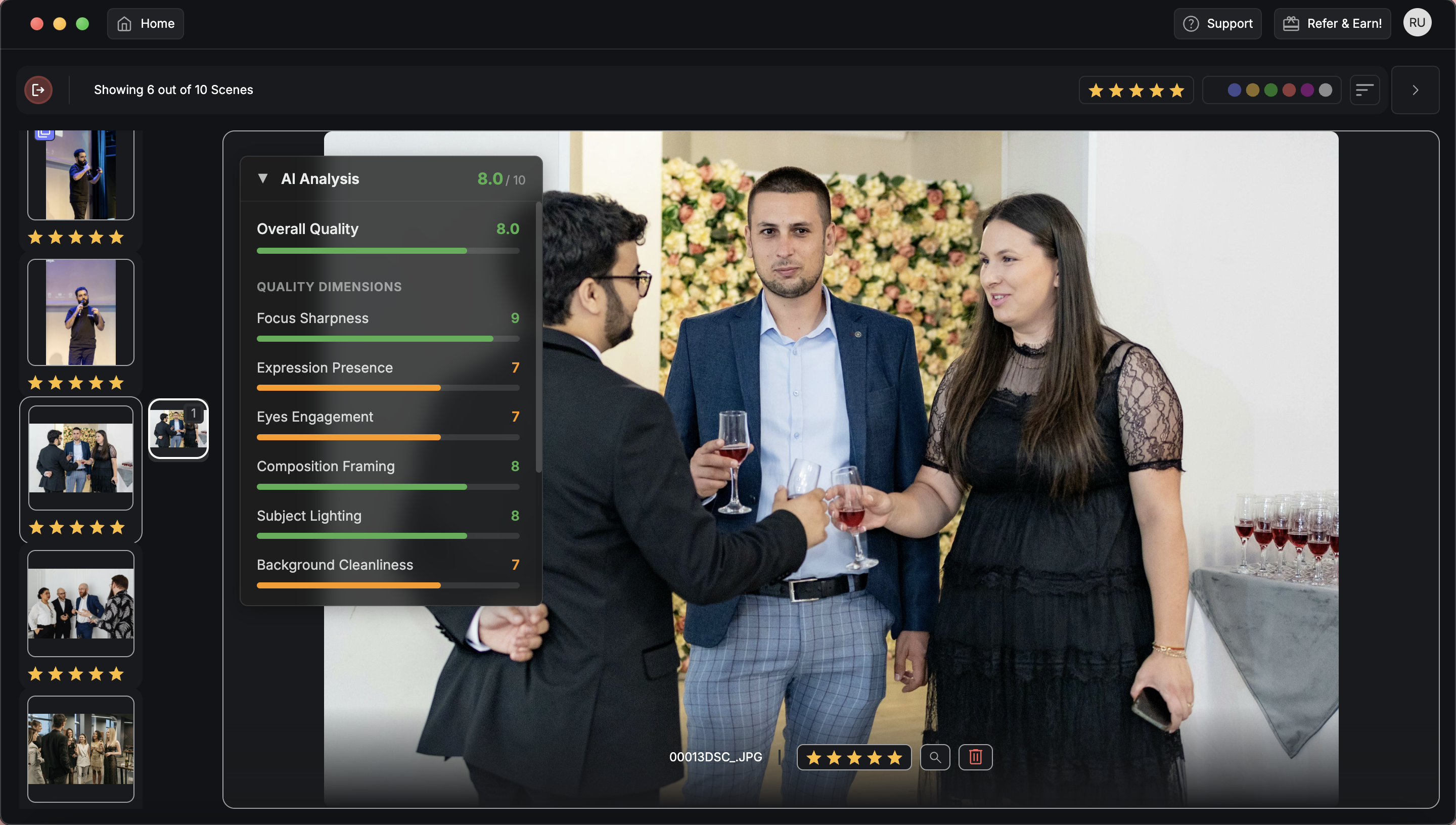 culling tool that scores conference photograph