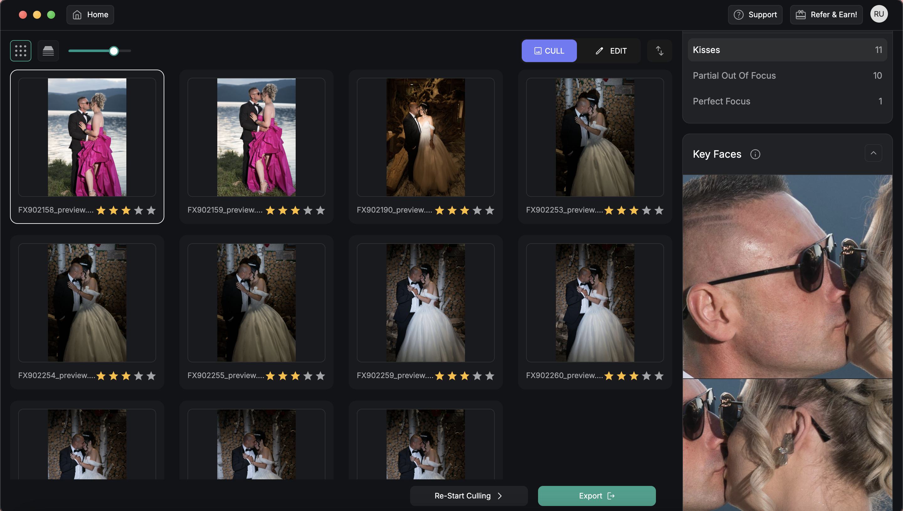 Filterpixel UI Screenshot of culling wedding photo