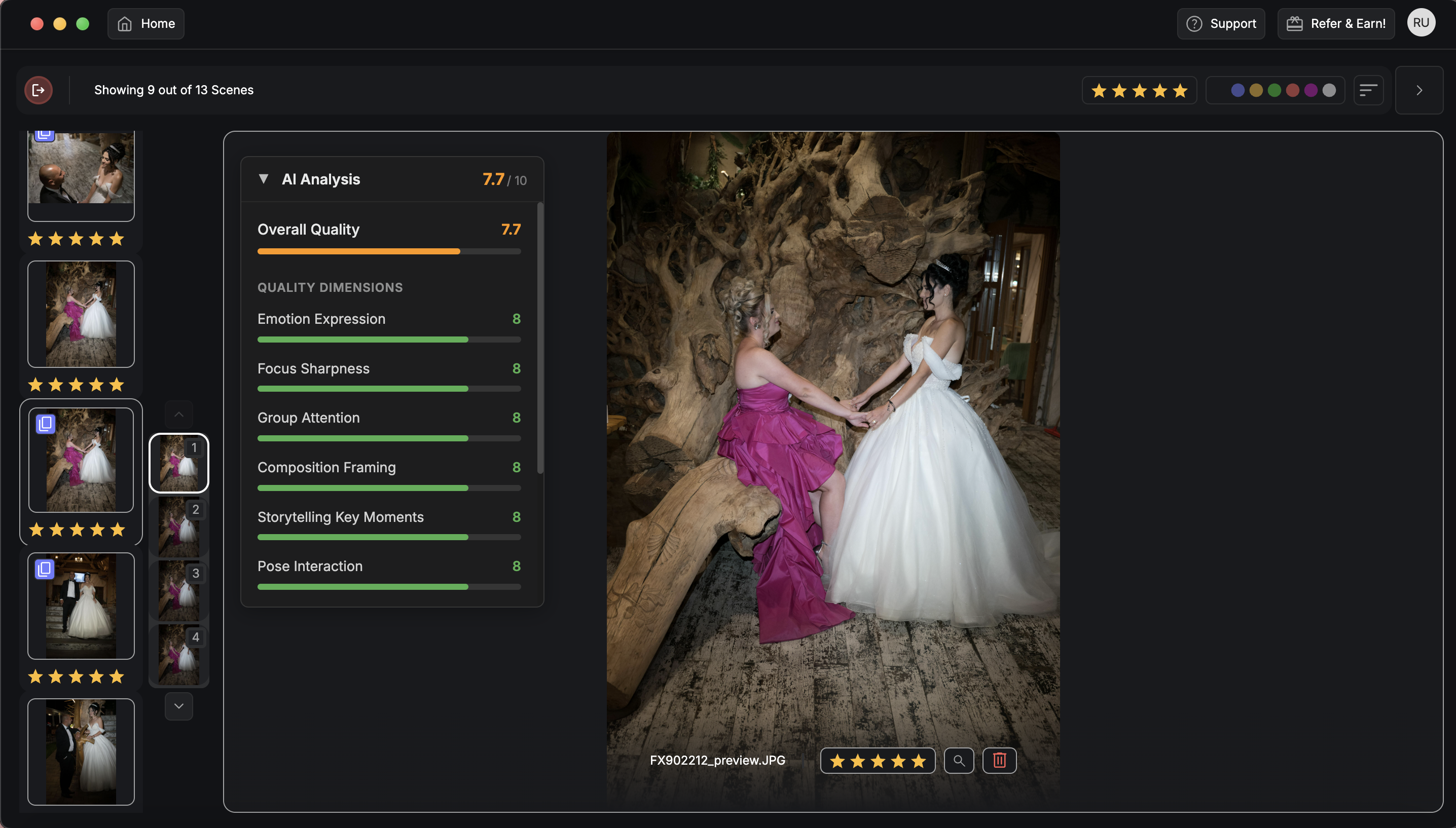 Filterpixel scoring of every wedding photo screenshot