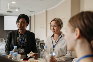 Attendees networking at a corporate event