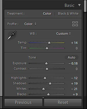 Basic panel Lightroom Classic