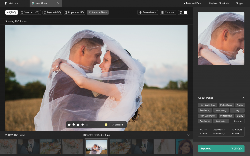 editing wedding photographs of groom and bride