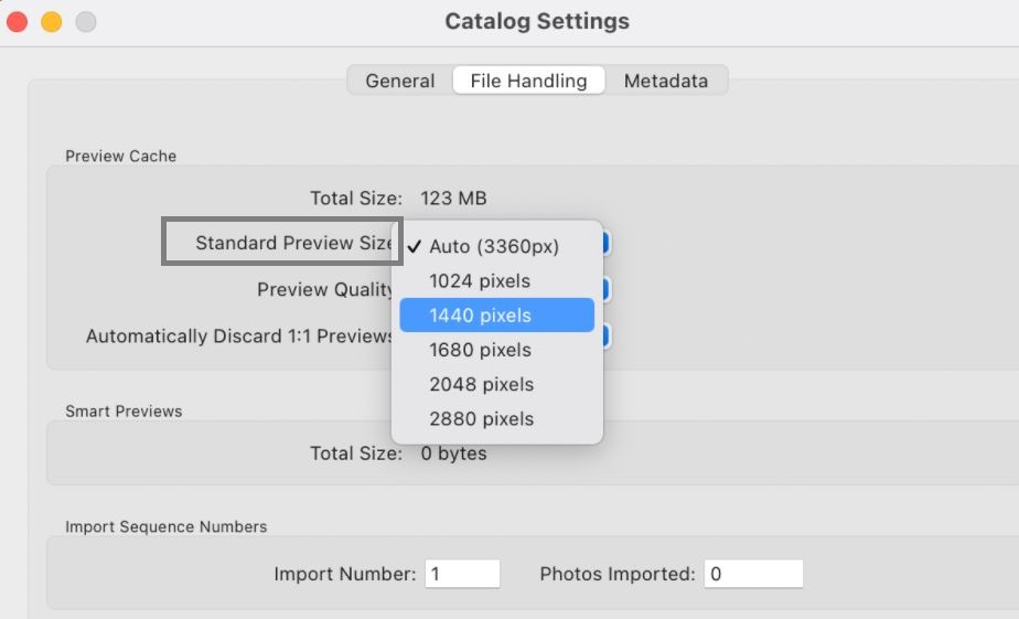 Catalogue Settings Standard Preview Size