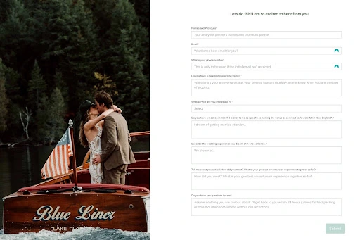 wedding photography contact form