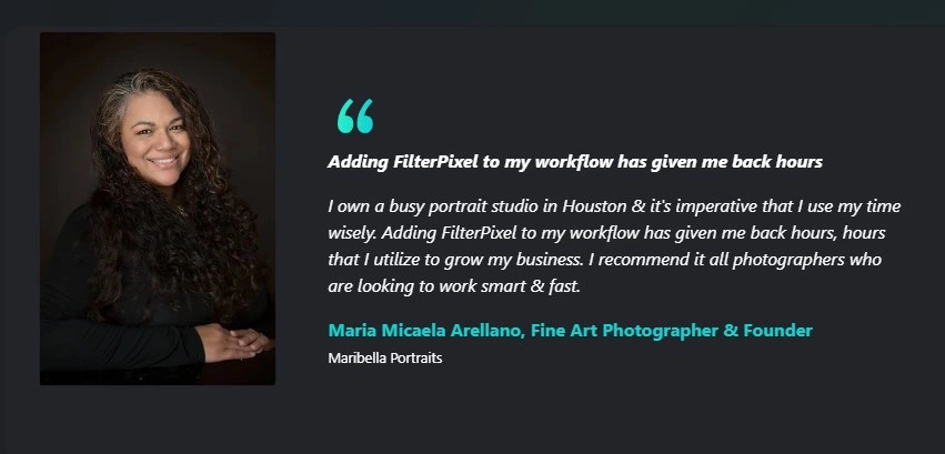 Maria testimonial FilterPixel