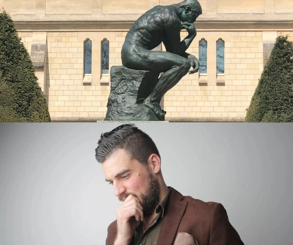 pose of a man and statue thinking deeply